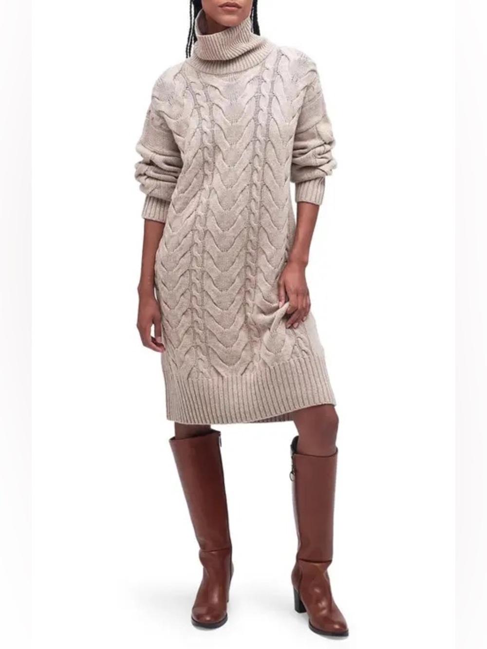 BARBOUR Woodlane Cable Knit Dress in Nougat Tan Size 4 NWT - Picture 7 of 11